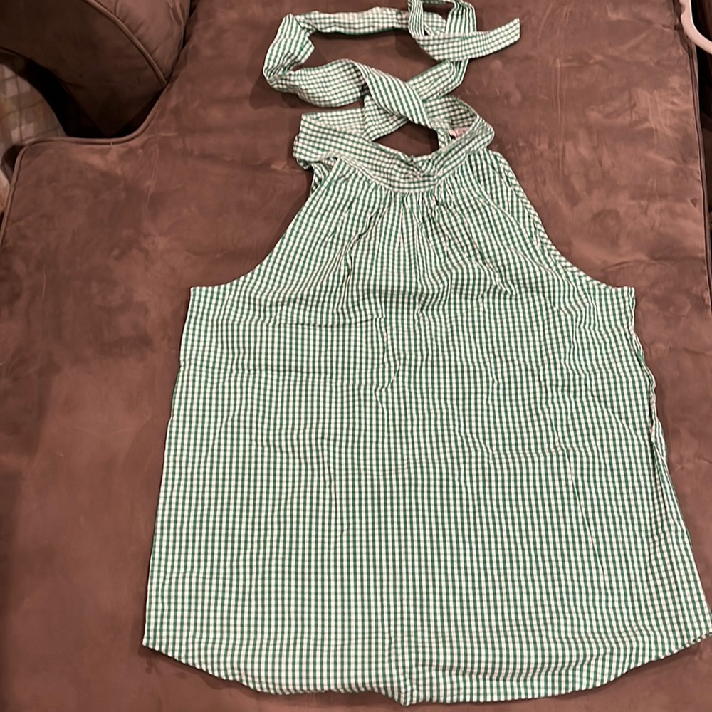 brand: j crew size: 0 color green/white gingham